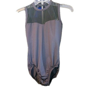 Natalie Dancewear Black Bodysuit Mesh Front Open Back Size L Leotard Dance Gym